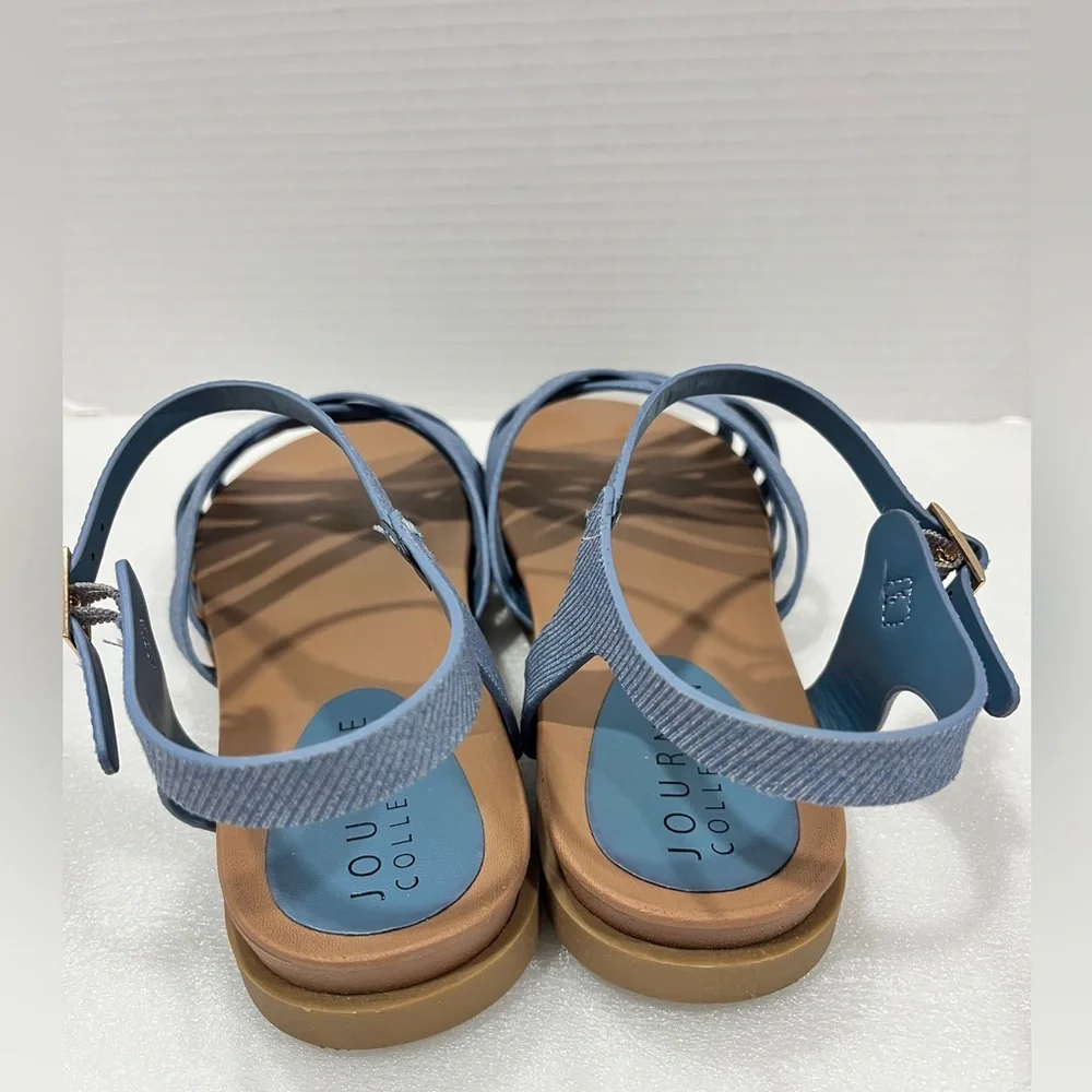 Journee Collection Womens Kimmie Ankle Strap Flat Sandals. Size: 8.5 Color:Denim